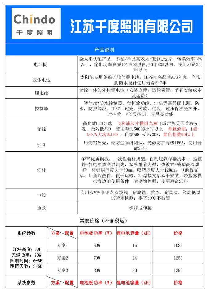 5米太陽能路燈的價(jià)格表